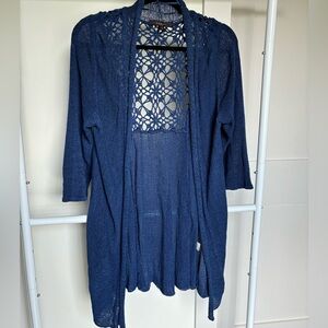 Fever Navy Crochet Cardigan